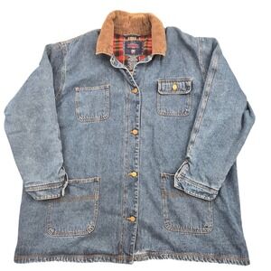 Faded Glory Womens 3X Denim Barn Coat Plaid Flannel Lined Corduroy Collar